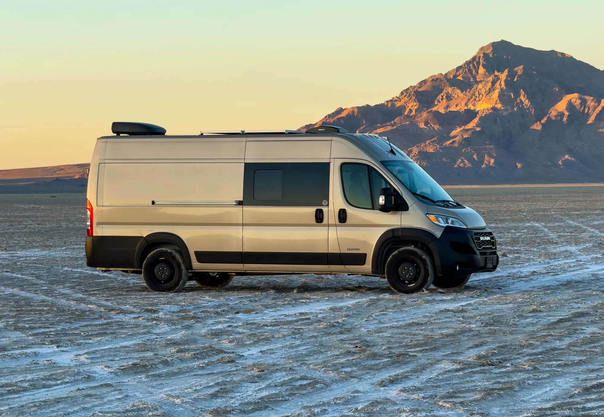 The LV7 on the salt flats at sunset